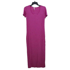 Calvin Klein Women's Magenta White Stripe Short Sleeve Jersey Knit Maxi‎ Dress 6